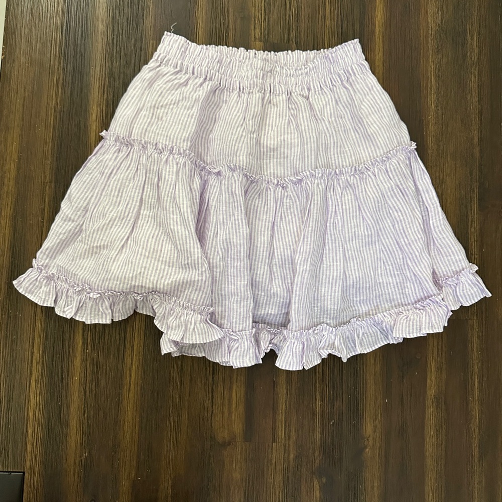 Hill House The Paz Skirt Lilac Stripe Purple Tiered Elastic Waist Size Small - Picture 4 of 9
